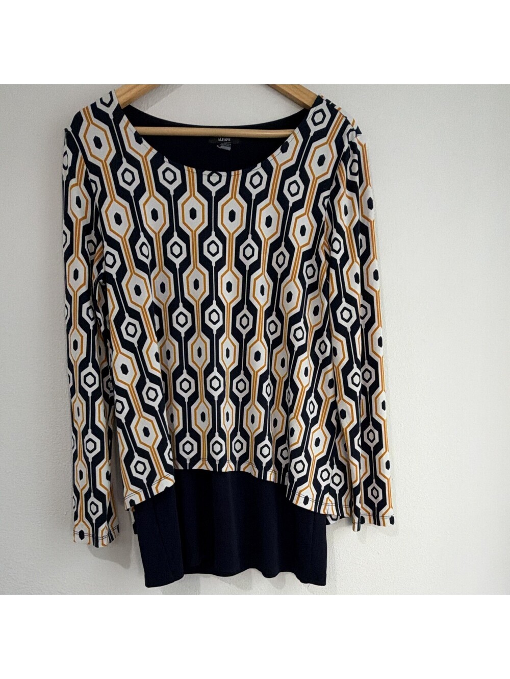 Alfani Long-Sleeve Layered Geometric Blouse Medium Size Medium